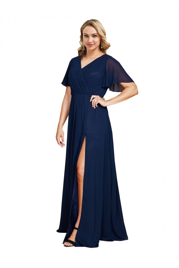 Purchase Soft Chiffon A-Line Long Short Flutter Sleeves Plus Size Formal Evening Dress
