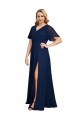 Purchase Soft Chiffon A-Line Long Short Flutter Sleeves Plus Size Formal Evening Dress