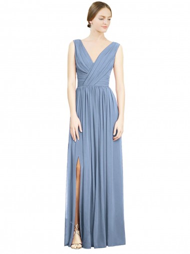 Purchase Soft Chiffon A-Line Long Sleeveless V-Neck Evening Dresses