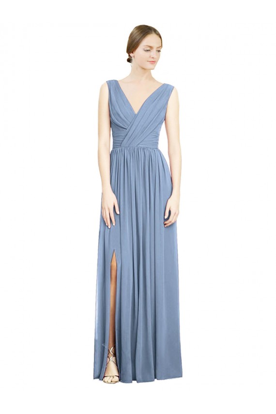 Purchase Soft Chiffon A-Line Long Sleeveless V-Neck Evening Dresses