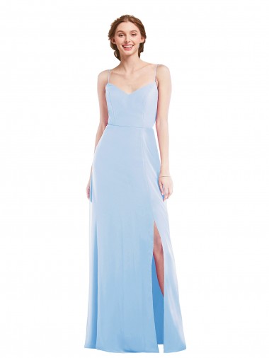 Purchase Soft Chiffon A-Line Long Sleeveless Light Sky Blue Evening Dresses