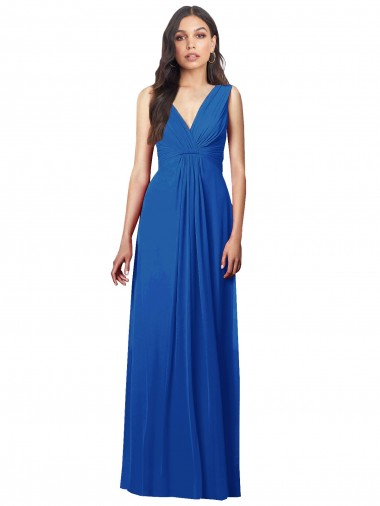 Purchase Soft Chiffon A-Line Long Sleeveless V-Back Semi Formal Evening Dress