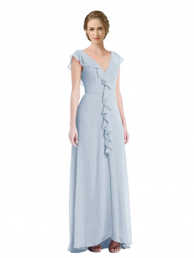 Purchase Soft Chiffon A-Line Long Sleeveless V-Back Black Tie Evening Dress