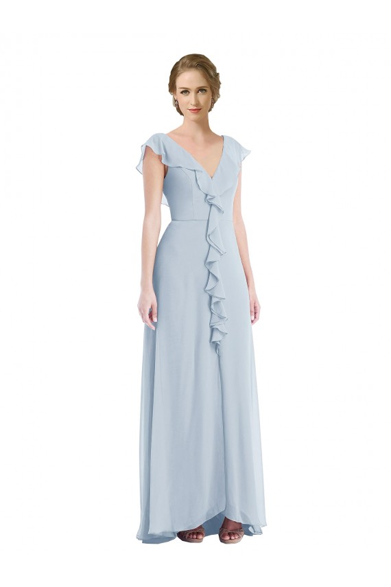 Purchase Soft Chiffon A-Line Long Sleeveless V-Back Black Tie Evening Dress