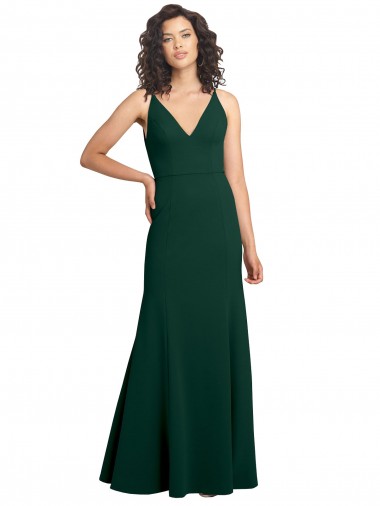 Purchase Stretch Crepe A-Line Long Sleeveless V-Neck V-Back Prom Dresses