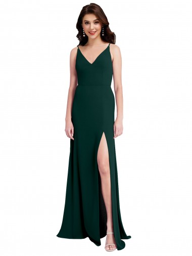 Purchase Stretch Crepe A-Line Long Sleeveless V-Back Side Slit Prom Dresses