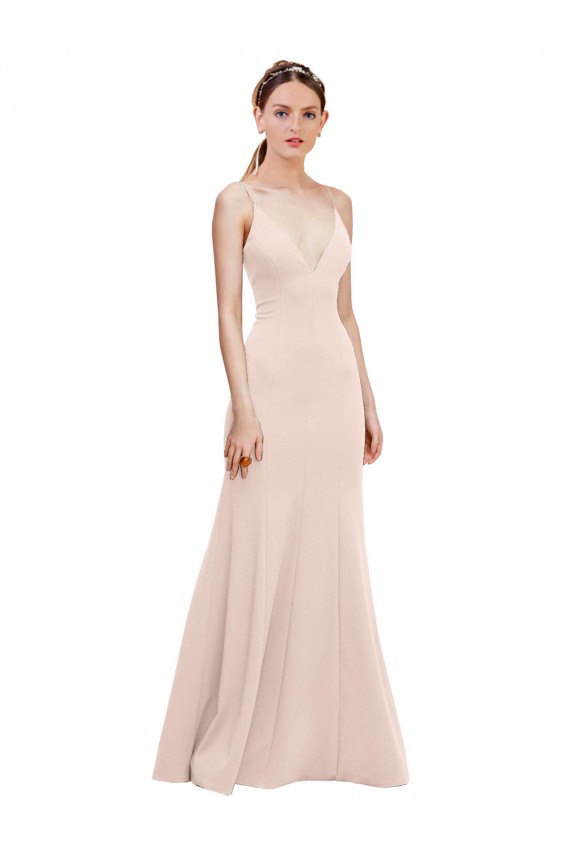 Purchase Stretch Crepe A-Line Long Sleeveless V-Back Formal Dress