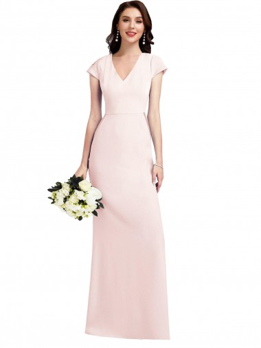 Purchase Stretch Crepe A-Line Long Cap Sleeves Formal Evening Dress