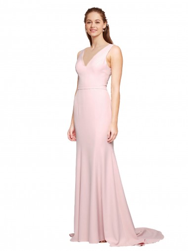 Purchase Stretch Crepe A-Line Sweep Train Sleeveless V-Back Black Tie Evening Dress