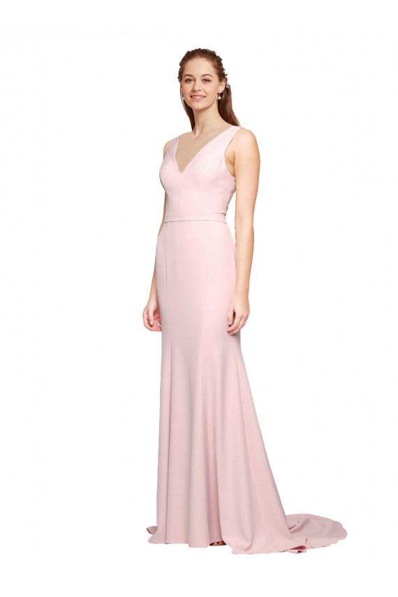 Purchase Stretch Crepe A-Line Sweep Train Sleeveless V-Back Black Tie Evening Dress