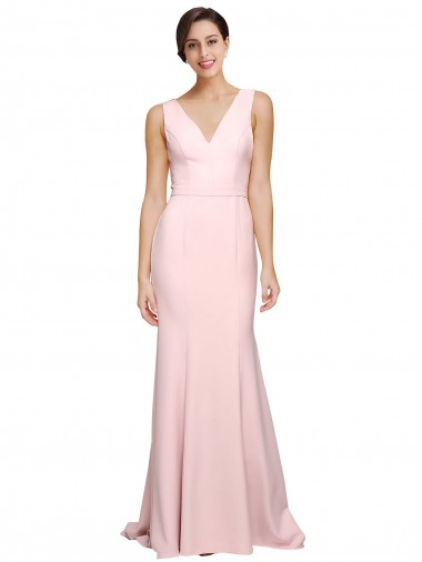 Purchase Stretch Crepe A-Line Sweep Train Sleeveless V-Back Semi Formal Evening Dress