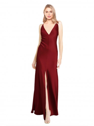 Purchase Stretch Satin A-Line Long Sleeveless V-Back Black Tie Evening Dress
