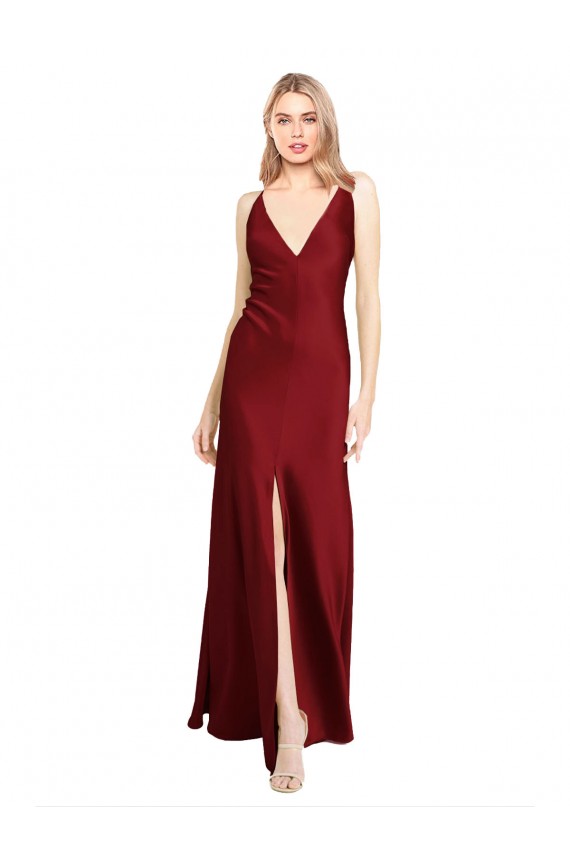 Purchase Stretch Satin A-Line Long Sleeveless V-Back Black Tie Evening Dress