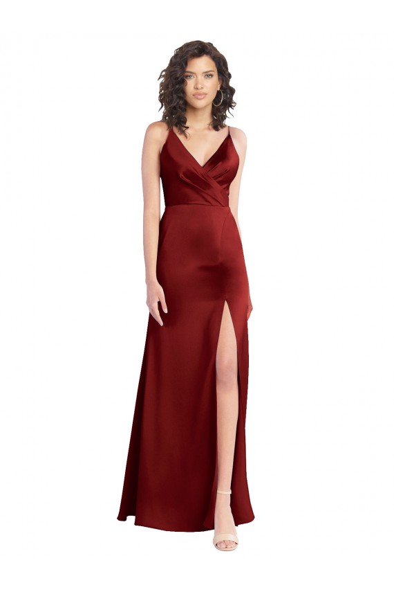 Purchase Stretch Satin A-Line Long Sleeveless V-Back Formal Dress