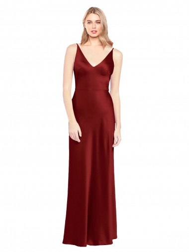 Purchase Stretch Satin A-Line Long Sleeveless V-Back Burgundy Prom Dresses