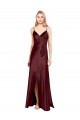 Purchase Stretch Satin A-Line Long Sleeveless Center Front Slit Prom Dresses