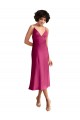 Purchase Stretch Satin A-Line Midi Length Sleeveless Low Back Formal Evening Dress