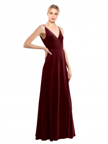 Purchase Stretch Velvet A-Line Long Sleeveless V-Back Evening Dress