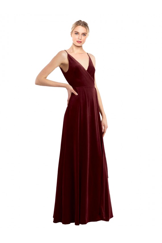Purchase Stretch Velvet A-Line Long Sleeveless V-Back Evening Dress
