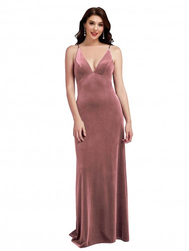 Purchase Stretch Velvet A-Line Long Sleeveless Low Back Cinnamon Rose Prom Dresses