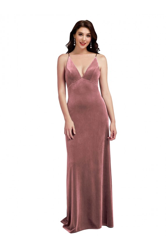 Purchase Stretch Velvet A-Line Long Sleeveless Low Back Cinnamon Rose Prom Dresses