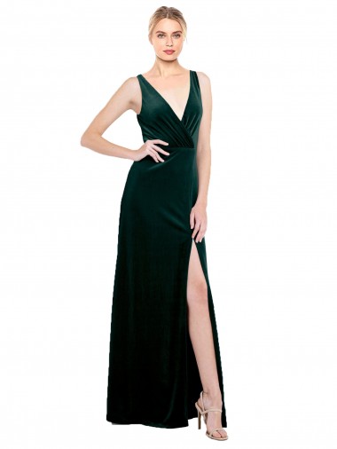 Purchase Stretch Velvet A-Line Long Sleeveless V-Back Black Tie Evening Dress
