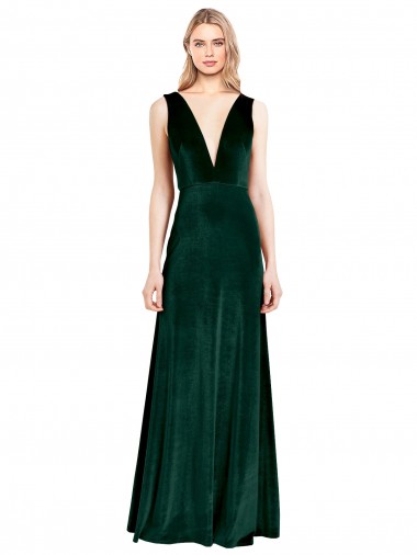 Purchase Stretch Velvet A-Line Long Sleeveless V-Back Evening Gown