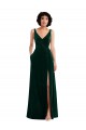 Purchase Stretch Velvet A-Line Long Sleeveless V-Back Front Slit Prom Dresses
