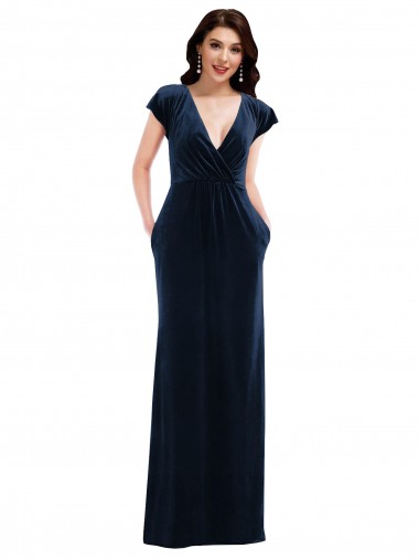 Purchase Stretch Velvet A-Line Long Flutter Sleeves Formal Dress