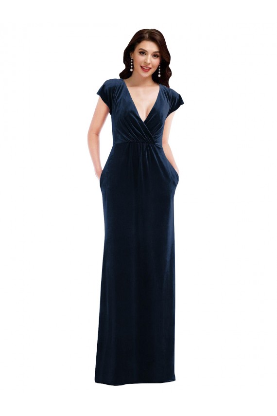 Purchase Stretch Velvet A-Line Long Flutter Sleeves Formal Dress