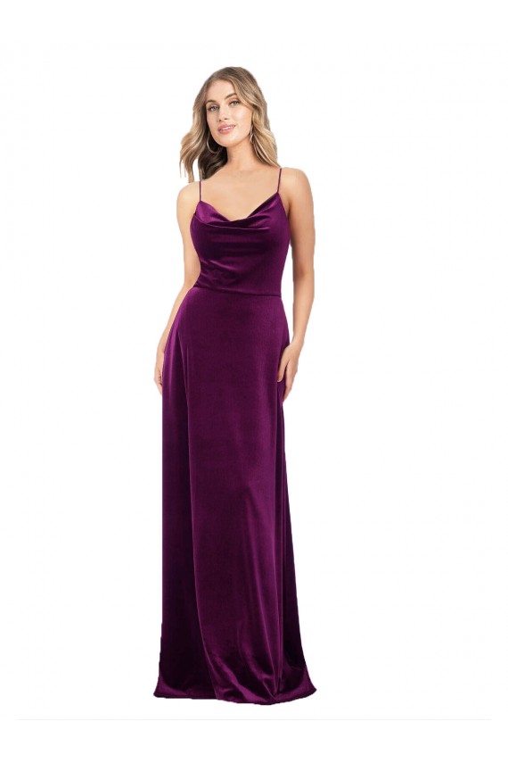 Purchase Stretch Velvet A-Line Long Sleeveless Criss Cross Back Formal Evening Dress