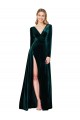 Purchase Stretch Velvet A-Line Sweep Train Long Sleeves Black Tie Evening Dress