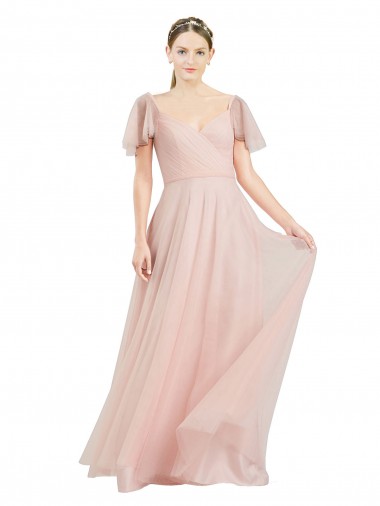 Purchase Tulle A-Line Long Flutter Sleeves Formal Dress