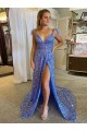 Purchase Velvet Sequin A-Line Court Train Sleeveless High Slit Evening Dress