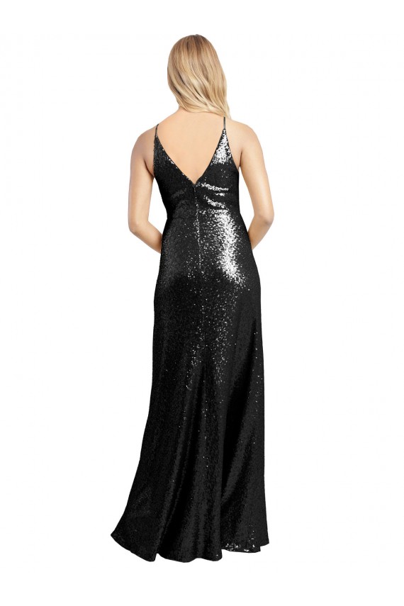 Purchase Sequin A-Line Long Sleeveless V-Back Formal Evening Dress