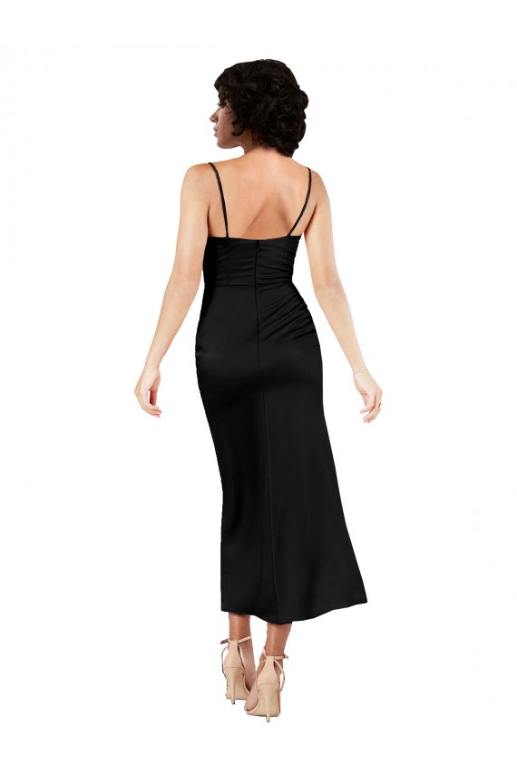 Purchase Silky Satin A-Line Tea Length Sleeveless Formal Evening Dress