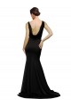Purchase Silky Satin A-Line Sweep Train Sleeveless Low Back Black Prom Dresses
