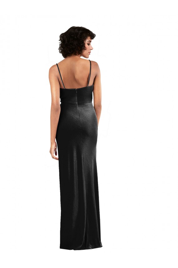 Purchase Stretch Velvet Column Long Sleeveless Low Back Black Tie Evening Dress