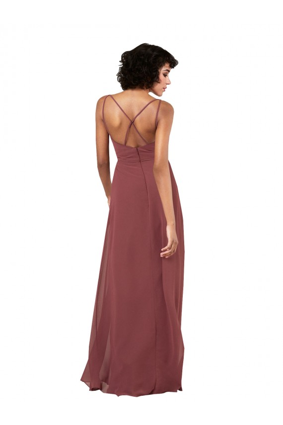 Purchase Soft Chiffon Column Long Sleeveless Criss Cross Open Back Black Evening Dresses