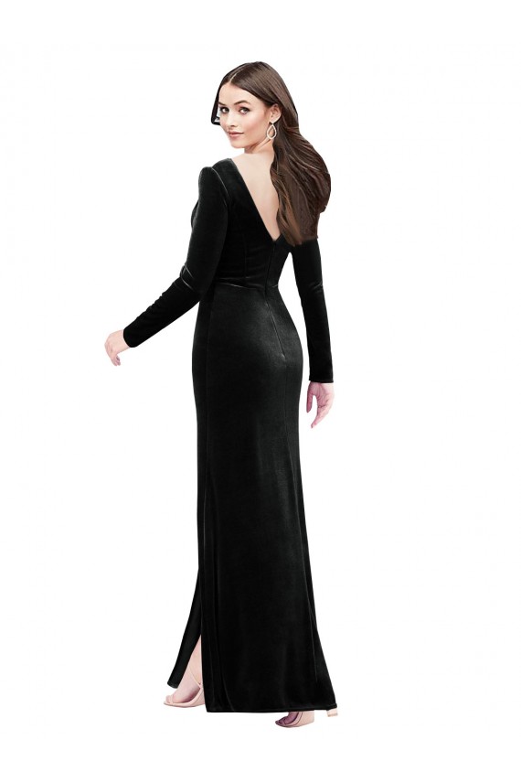 Purchase Stretch Velvet Column Long Long Sleeves V-Back Formal Evening Dress