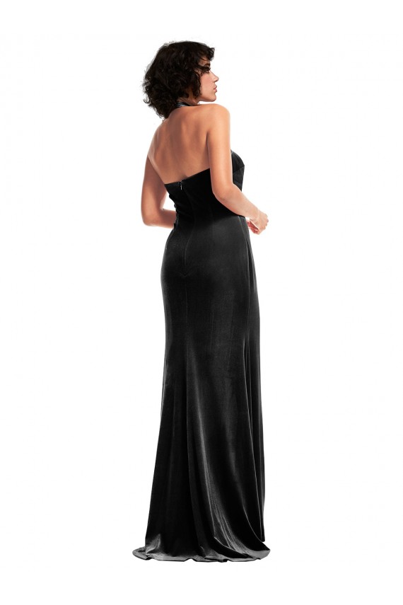 Purchase Stretch Velvet Mermaid Long Sleeveless Low Back Formal Evening Dress