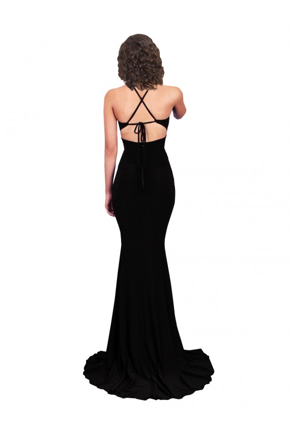 Purchase Spandex Mermaid Long Sleeveless Open Back Black Prom Dresses