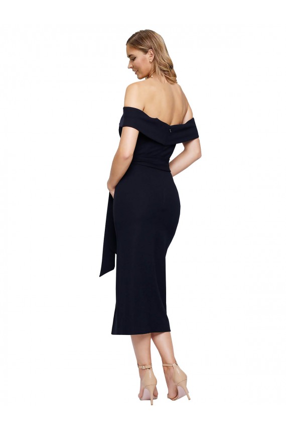 Purchase Stretch Crepe Sheath Midi Length Sleeveless Low Back Formal Evening Dress
