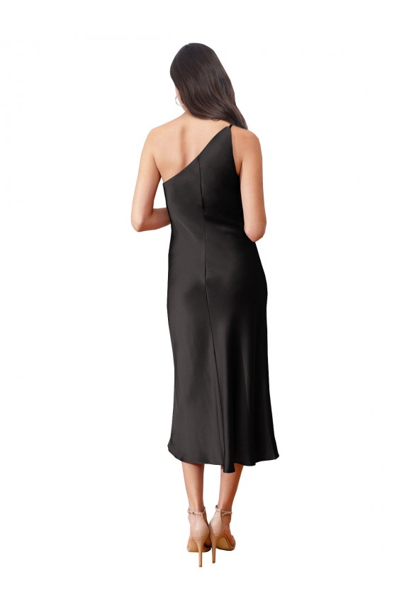 Purchase Stretch Satin Sheath Midi Length Sleeveless Black Prom Dresses