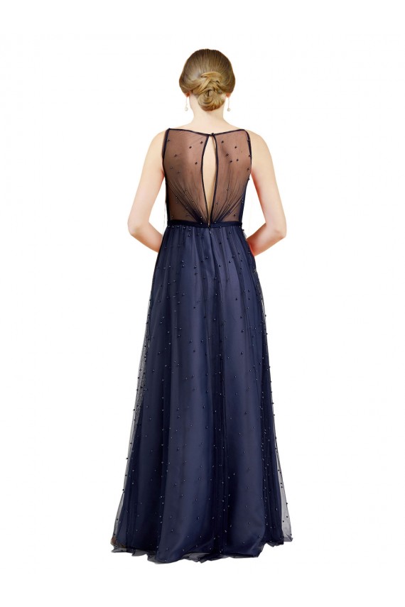 Purchase Tulle A-Line Long Sleeveless Keyhole Back Semi Formal Evening Dress