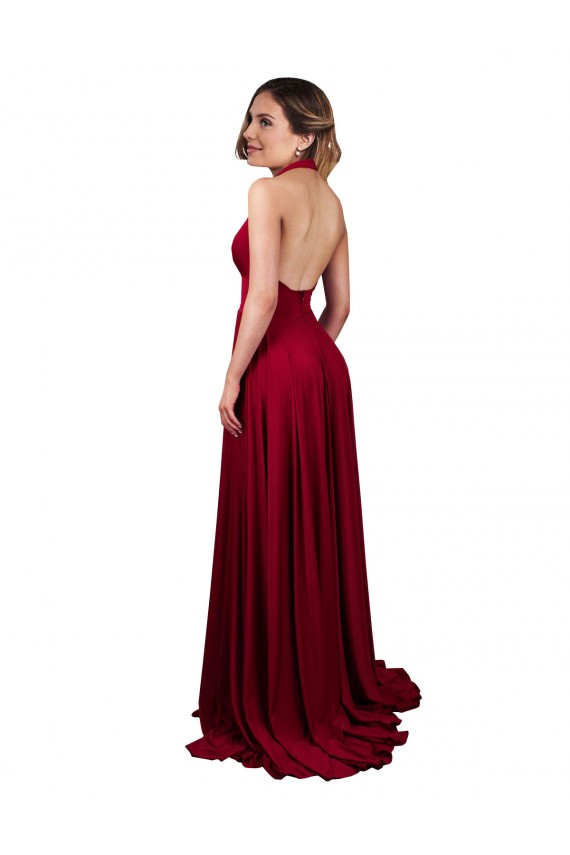 Purchase Spandex A-Line Long Sleeveless Open Back Side Slit Prom Dresses