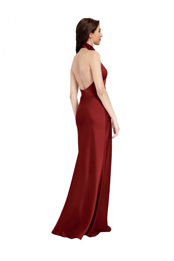 Purchase Stretch Satin A-Line Long Sleeveless Backless Black Tie Evening Dress