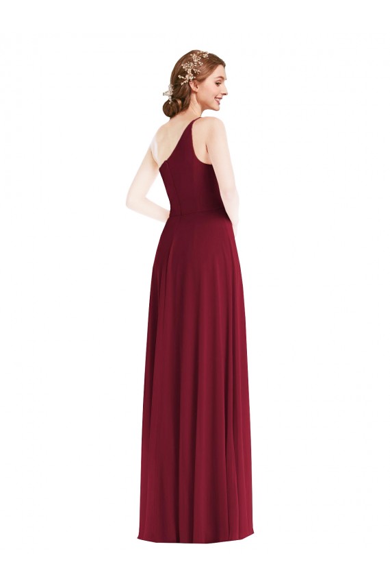 Purchase Soft Chiffon A-Line Long Sleeveless Shirred Front Slit Evening Dresses