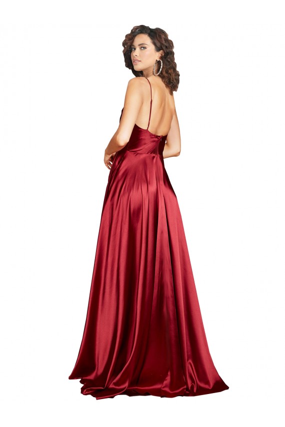 Purchase Silky Satin A-Line Long Sleeveless Low Back Black Tie Evening Dress