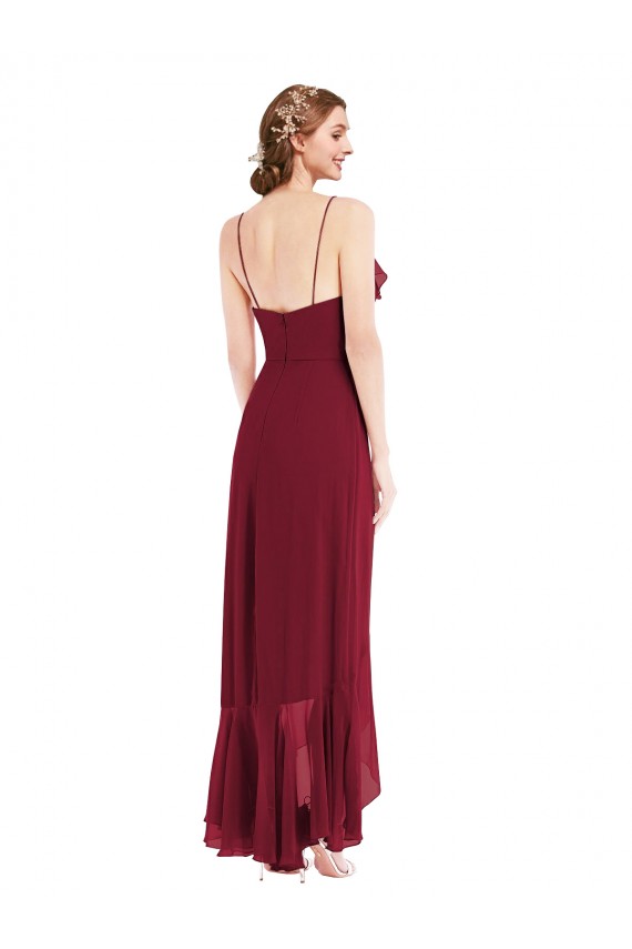 Purchase Soft Chiffon A-Line Long Sleeveless Low Back High Low Evening Dress